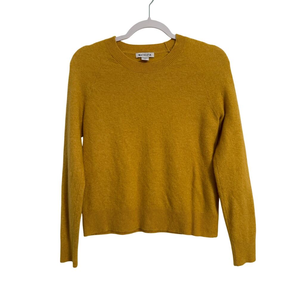 Athleta Merino Wool Bland Hawthorn Jumper Pullover Women's XS Yellow Boho Preppy